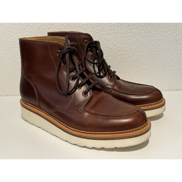 GRENSON ASA Brown Leather Boots Sz 7.5 Derby Lace Up Round Toe XL Extra Light - Picture 3 of 14
